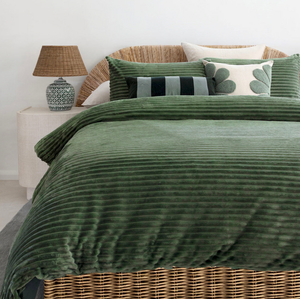 Juniper Channel Green Velour Quilt Cover Set