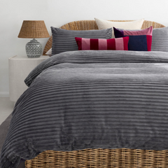 Steel Grey Channel Velour Quilt Cover Set