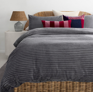 Steel Grey Channel Velour Quilt Cover Set
