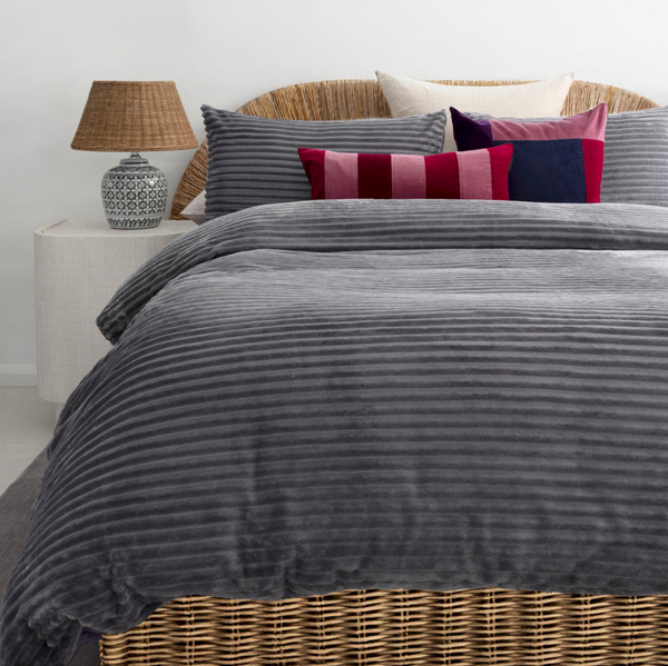Steel Grey Channel Velour Quilt Cover Set