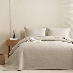 Sandstone Beige Classic Quilts Geometric Quilted Coverlet Bedcover Set PRE-ORDER