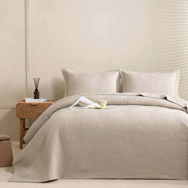 Sandstone Beige Classic Quilts Geometric Quilted Coverlet Bedcover Set PRE-ORDER
