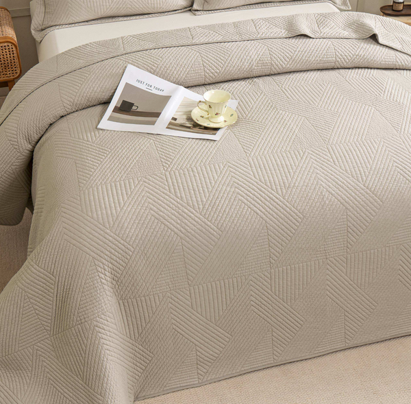 Sandstone Beige Classic Quilts Geometric Quilted Coverlet Bedcover Set PRE-ORDER