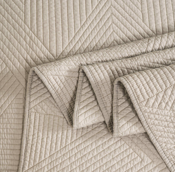 Sandstone Beige Classic Quilts Geometric Quilted Coverlet Bedcover Set PRE-ORDER