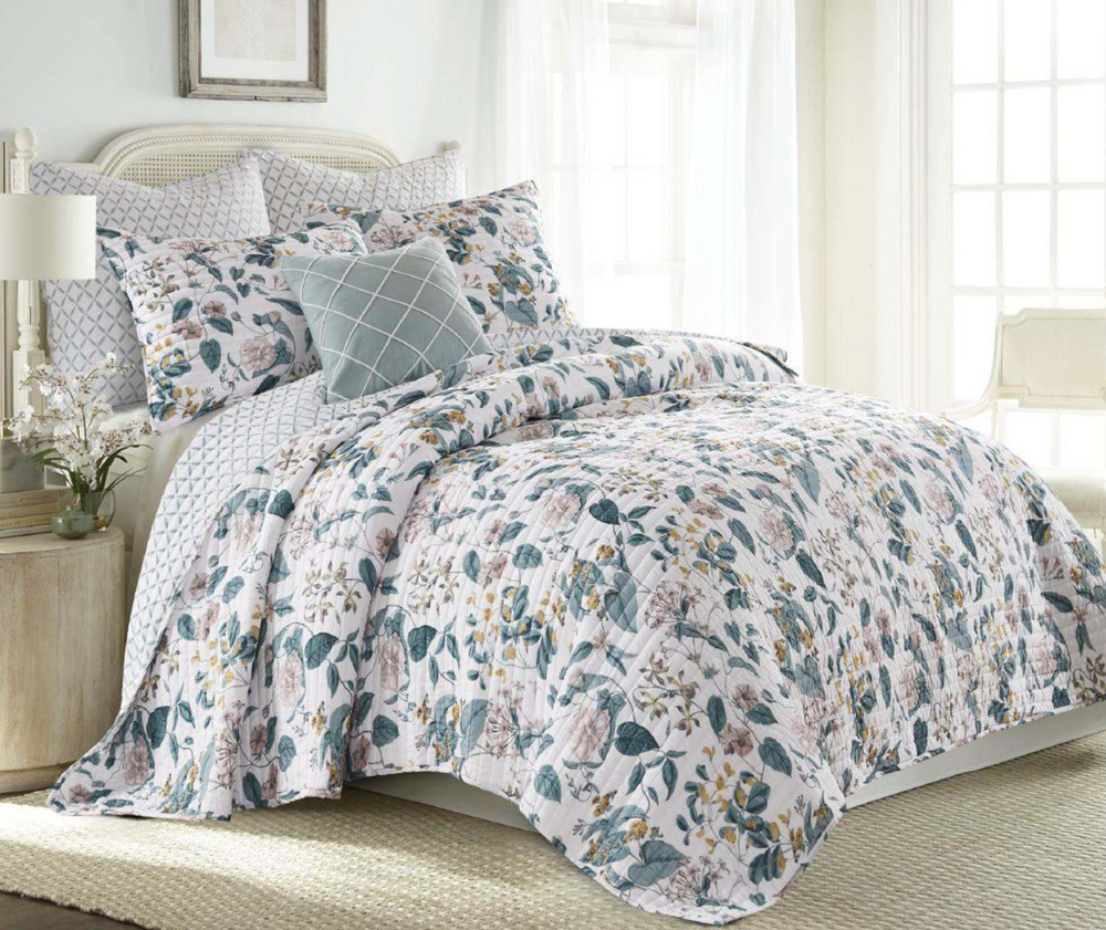 Bellamy Classic Quilts Cotton Quilted Floral Coverlet Bedcover Set