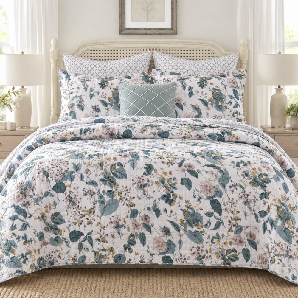 Bellamy Classic Quilts Cotton Quilted Floral Coverlet Bedcover Set PRE-ORDER