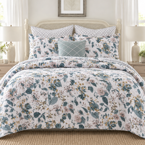 Bellamy Classic Quilts Cotton Quilted Floral Coverlet Bedcover Set PRE-ORDER