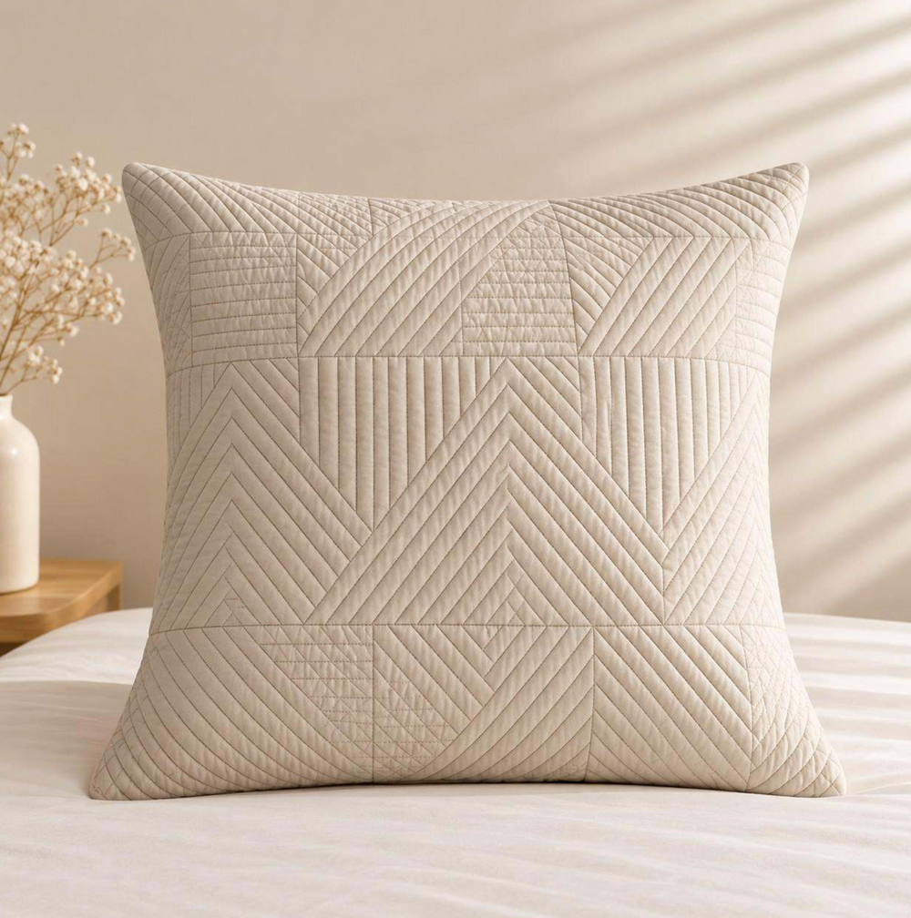 Sandstone Beige Cotton Quilted Cushion Cover 48 x 48cm