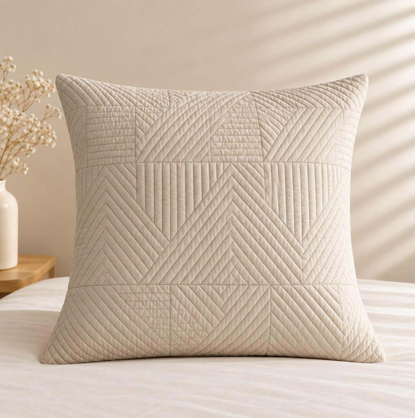 Sandstone Beige Cotton Quilted Cushion Cover 48 x 48cm
