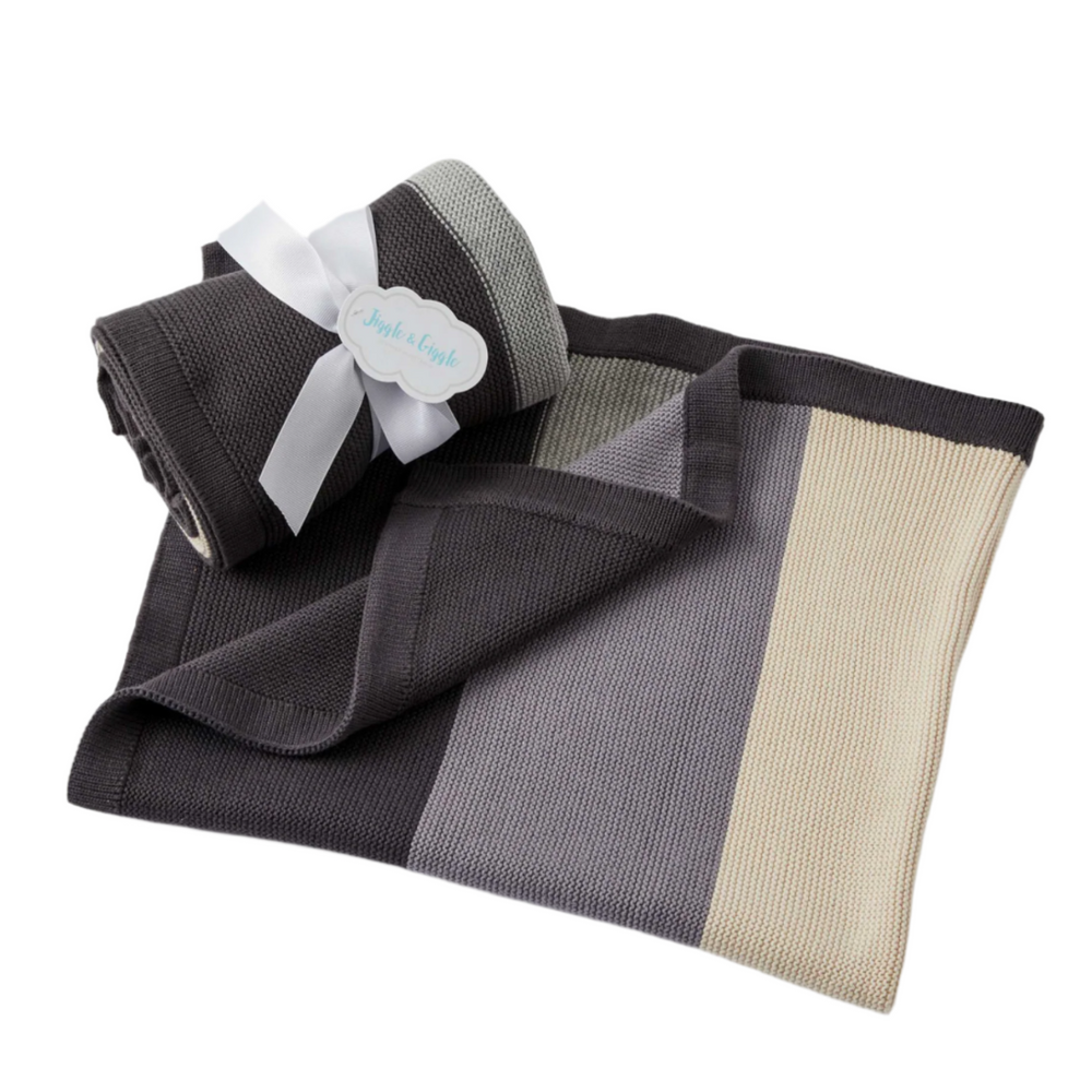Wide Stripe Grey / Natural Baby Cot Pram Blanket