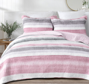 Chelsea Pink, White & Grey Stripe Multi Quilted European Pillow Case