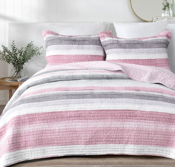 Chelsea Pink, White & Grey Stripe Multi Quilted European Pillow Case