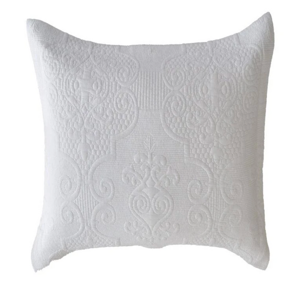 Boutique White Embroidered Quilted European Pillow Case