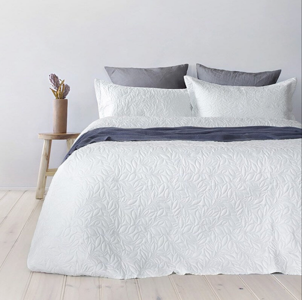 Botanica Coverlet Set - White Leaf Pattern Bed Cover