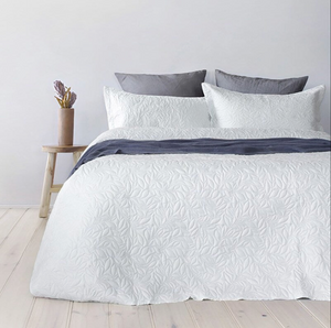 Botanica Coverlet Set - White Leaf Pattern Bed Cover
