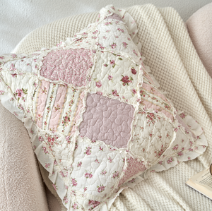 Sarah Rose Patchwork Pink Florals Quilted Cushion Cover 48 x 48cm