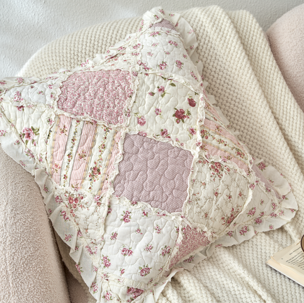 Sarah Rose Patchwork Pink Florals Quilted Cushion Cover 48 x 48cm