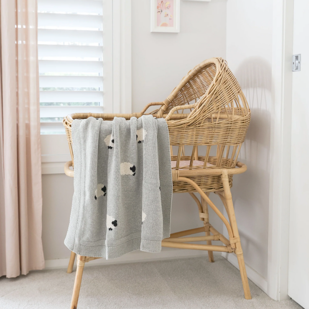 Baa Baa Grey Lamb Alimrose Cotton Knit Baby Blanket