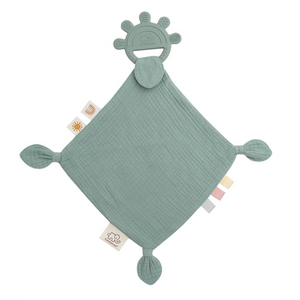 Silicone Muslin Comfort Teether - Rose Pink, Sage Green, Steel Blue