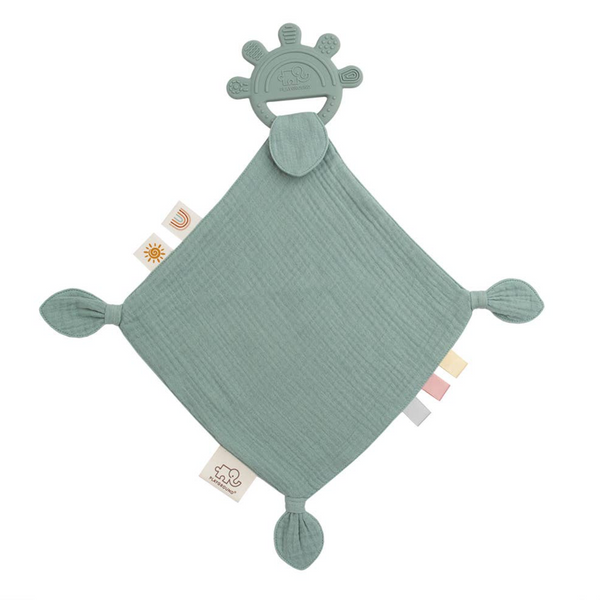 Silicone Muslin Comfort Teether - Rose Pink, Sage Green, Steel Blue