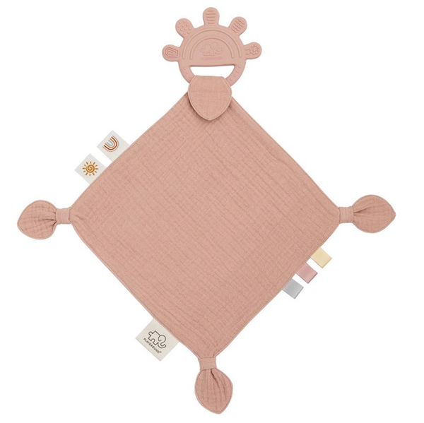 Silicone Muslin Comfort Teether - Rose Pink, Sage Green, Steel Blue