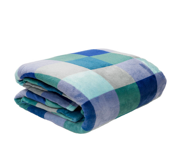 Charlie Ultraplush Ocean Blue Green Check Blanket - King