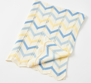 Blue / Lemon Zig Zag Cotton Knit Baby Blanket
