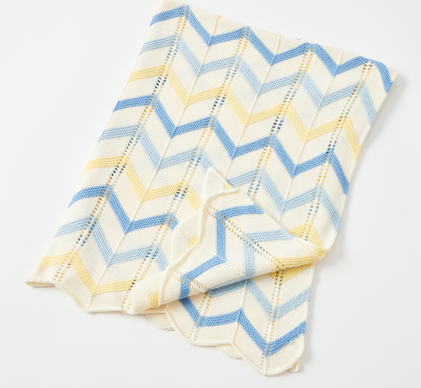 Blue / Lemon Zig Zag Cotton Knit Baby Blanket