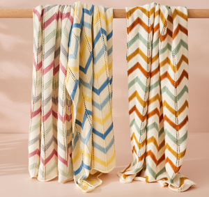Blue / Lemon Zig Zag Cotton Knit Baby Blanket