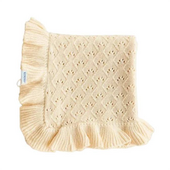 Mila Pointelle Cotton Knit Frill Baby Blanket | Butter