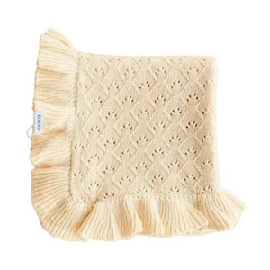 Mila Pointelle Cotton Knit Frill Baby Blanket | Butter