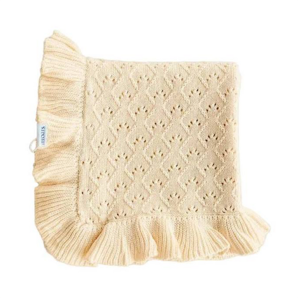 Mila Pointelle Cotton Knit Frill Baby Blanket | Butter