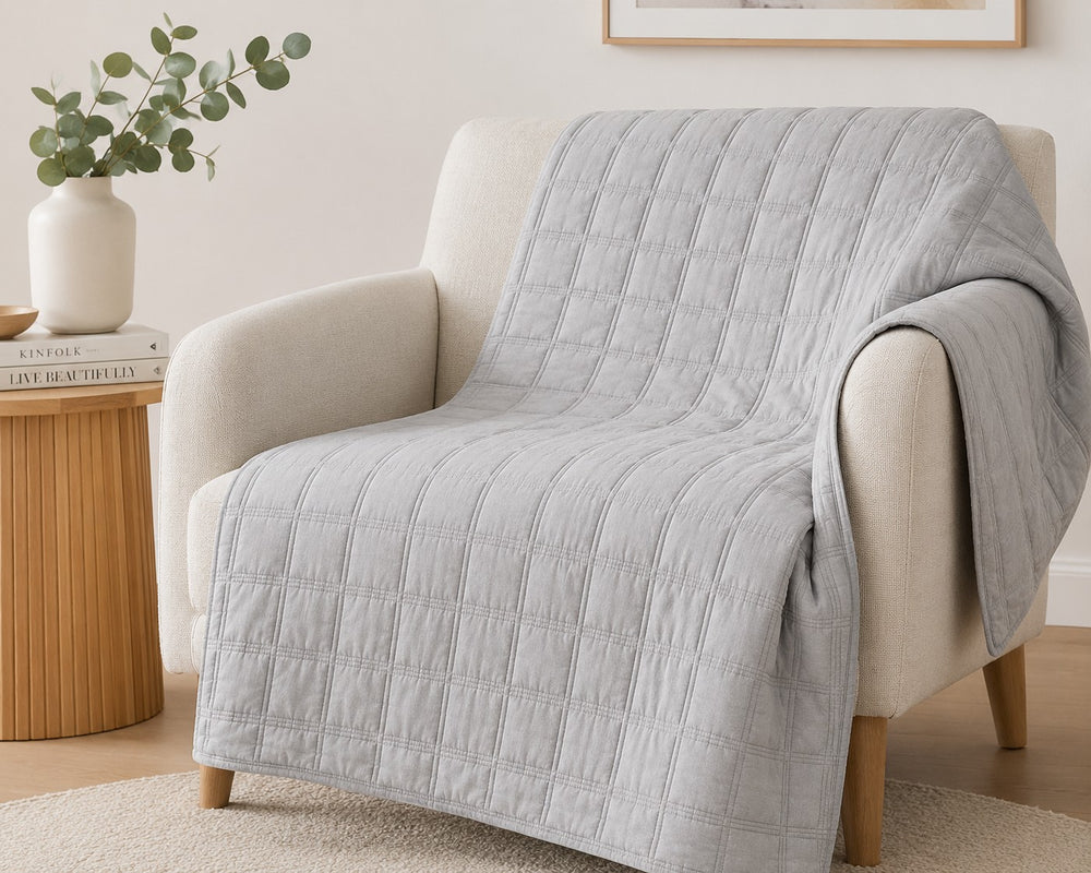 Classic Quilts Quilted Squares Throw Rug- Smokey Grey