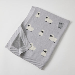 Jiggle & Giggle Little Meadows Sheep Knitted Baby Blanket-Grey