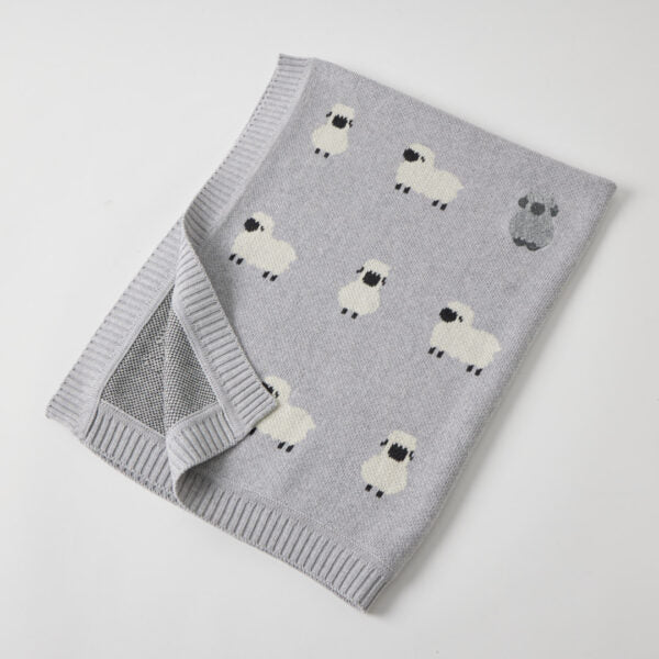 Jiggle & Giggle Little Meadows Sheep Knitted Baby Blanket-Grey