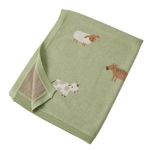 Jiggle & Giggle Barnyard Buddies Knitted Baby Blanket - Green