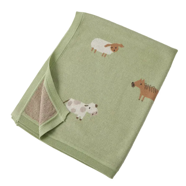 Jiggle & Giggle Barnyard Buddies Knitted Baby Blanket - Green