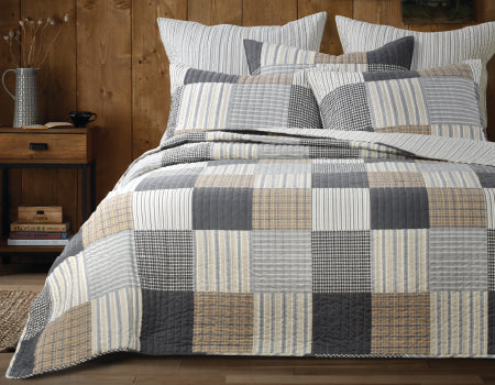 Coastal Country Vintage Check Patchwork Coverlet Bedcover Set Available in 4 Sizes