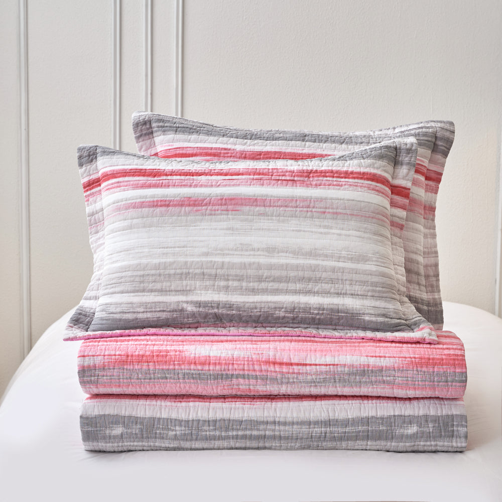 Windsor Chelsea Pink Multi Stripe Cotton Quilted Coverlet Bedcover Set Available in 4 Sizes