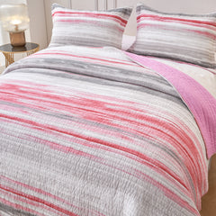Windsor Chelsea Pink Multi Stripe Cotton Quilted Coverlet Bedcover Set Available in 4 Sizes