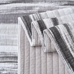 Windsor Grey Multi Stripe Cotton Quilted Coverlet Bedcover Set Available in 4 Sizes