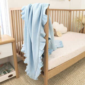 Baby Blue Ruffle Knit Organic Baby Blanket Snuggle Hunny