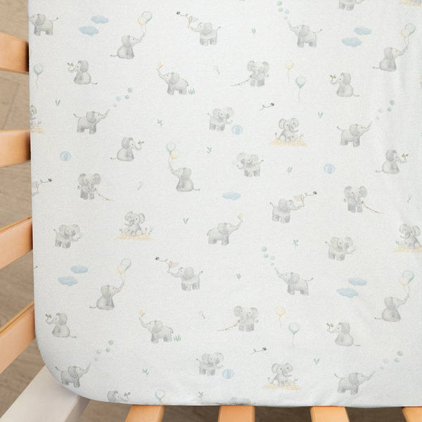 2 Pack Organic Cot Fitted Sheet - Elephant Playtime