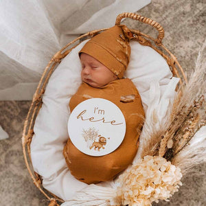 Roar Baby Snuggle Hunny Lion Jersey Newborn Baby Wrap & Beanie Set