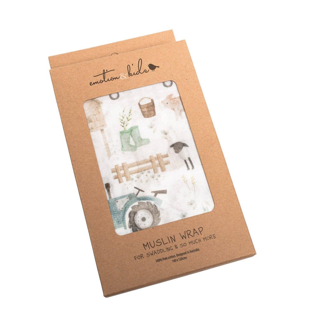 Farm Muslin Wrap / Swaddle Baby Shower Gift Idea