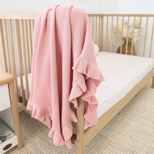 Rosa Ruffle Organic Cotton Knit Baby Blanket Snuggly Hunny
