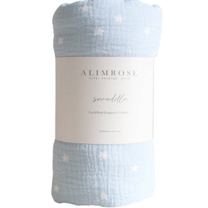 Muslin Swaddle Starry Night - Baby Blue Newborn Wrap