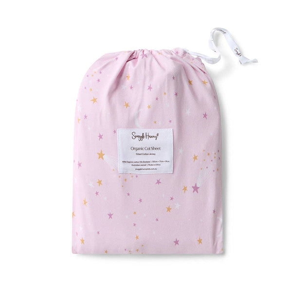 Snuggle Hunny Twinkle Pink Stars Organic Fitted Cot Sheet