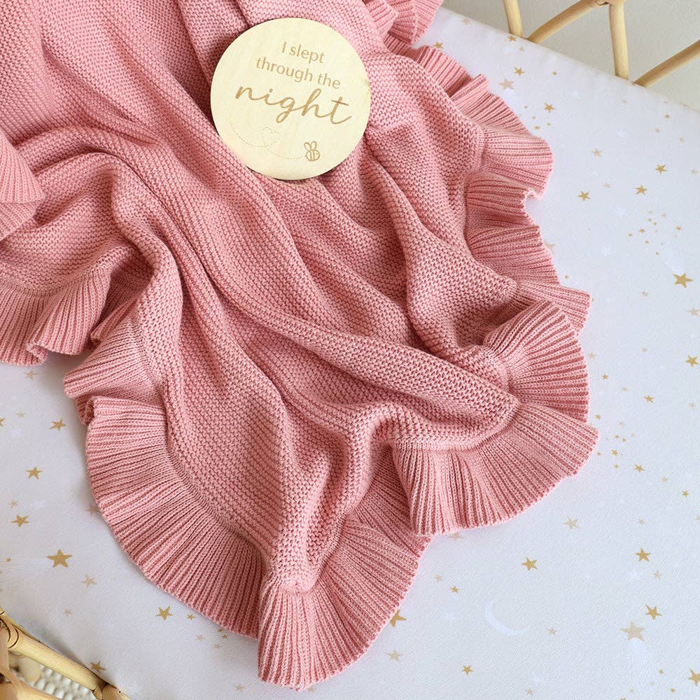 Rosa Ruffle Organic Cotton Knit Baby Blanket Snuggly Hunny