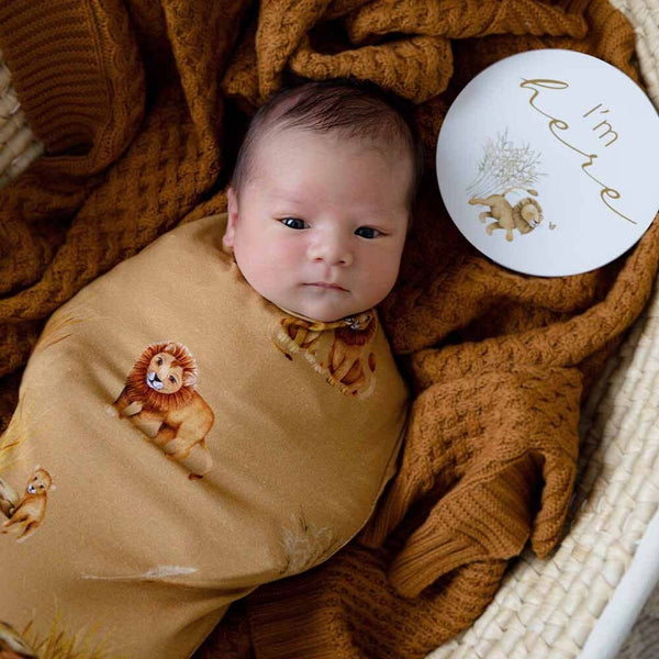 Roar Baby Snuggle Hunny Lion Jersey Newborn Baby Wrap & Beanie Set